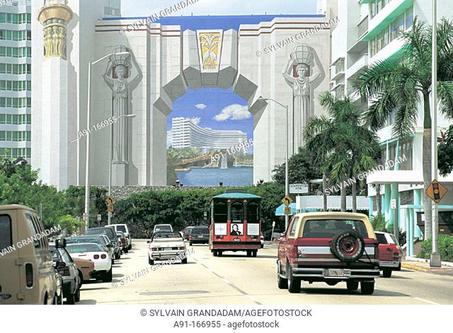 Fontainebleau Hotel huge mural on Washington. Miami Beach. Florida. USA