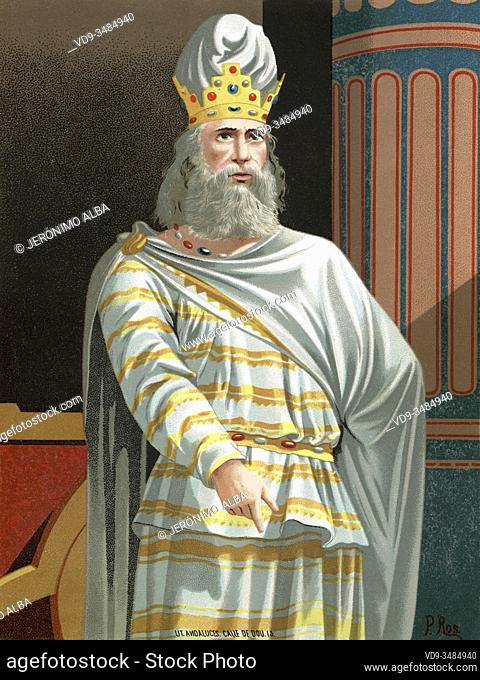Old color lithography portrait. Mithradates I or Arsaces VI, Parthian king . He was son of Priapatios and successor of his brother Fraates I