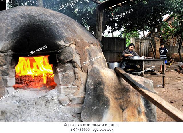 Traditional wood-fired oven in a backyard bakery, San Ignacio, Chiquitania, Santa Cruz Department, Bolivia, South America