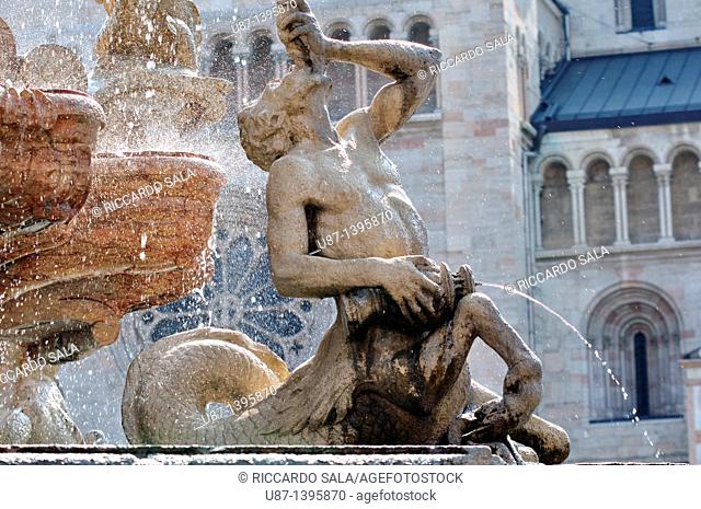 Italy, Trentino Alto Adige, Trento, Piazza Duomo Square, the Neptune Fountain