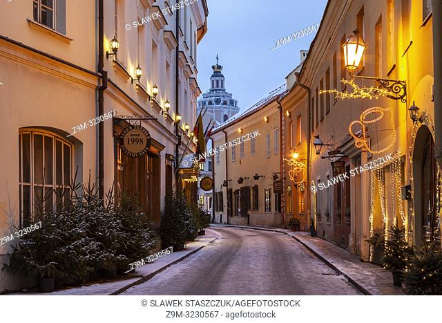 Winter dawn in Vilnius old town, Lithuania