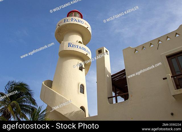 The El Faro Lighthouse in Playa del Carmen, Riviera Maya near Cancun in the State of Quintana Roo, Yucatan Peninsula, Mexico
