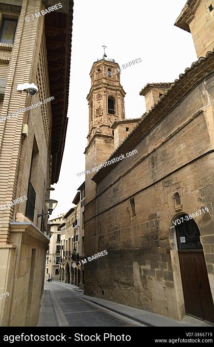 Alcaniz, Colegio de los Escolapios (XVIII century) with mudejar tower. Bajo Aragon, Teruel, Aragon, Spain