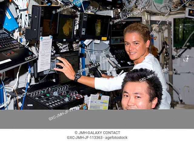 Japan Aerospace Exploration Agency (JAXA) astronaut Koichi Wakata and Canadian Space Agency astronaut Julie Payette, both STS-127 mission specialists