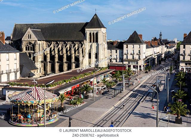 Nationale Street with Saint-Julien Church. Tours, Indre et Loire, Loire Valley, France, Europe