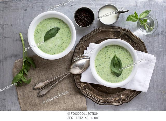 Basil and soured milk soup (seen from above)
