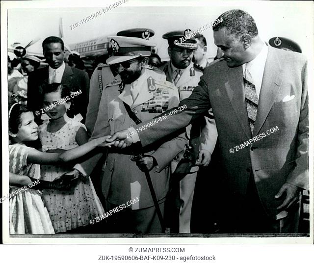 Jun. 06, 1959 - Ethiopian Emperor Arrives in Cairo: Emperor Haile Selassie of Ethiopia was greeted by Pres. Nasser on his arrival in Cairo on a five day...