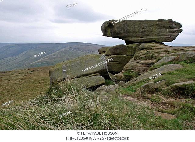 Rock formations on moorland plateau, Kinder Scout, Peak District, Derbyshire, England
