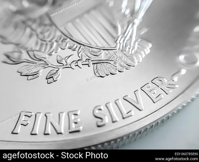Macro Close up of a 999% Silver American Eagle Bullion Coin as Money