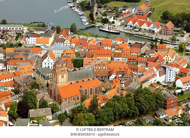 city centre of Wolgast with church St Petri, 17.08.2016, aerial photo, Germany, Mecklenburg-Western Pomerania, Wolgast