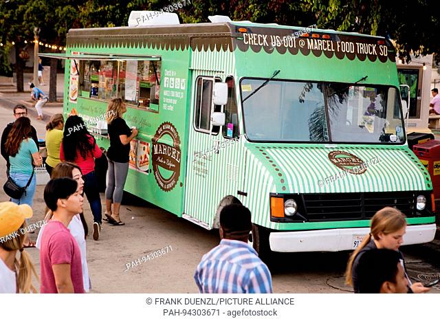 Marcel Belgium Waffles at the ""Food truck Fridays"" at the Plaza de Panama at Balboa Park, in June 2017. | usage worldwide
