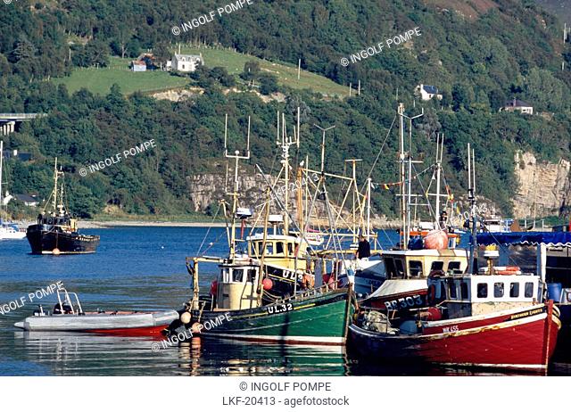 Fishing boats at Ullapool harbour at Loch Broom, Ross and Cromartyshire, Highlands, Scotland, Great Britain, Europe
