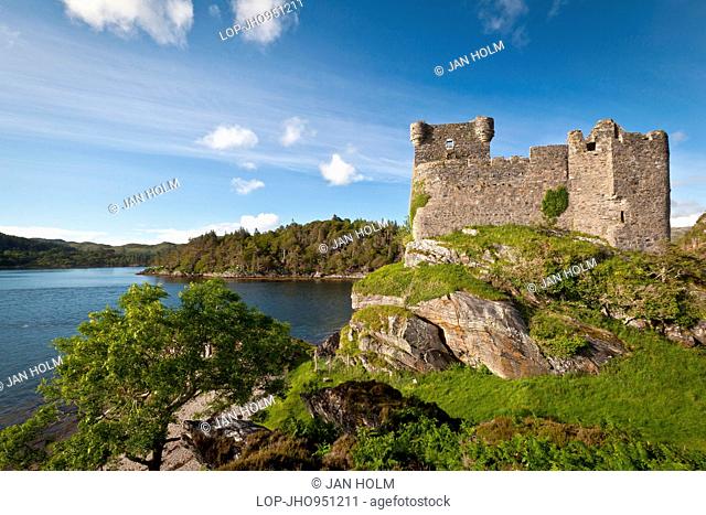 A view toward Castle Tioram on Loch Moidart which is on a tidal island called Eilean Tioram