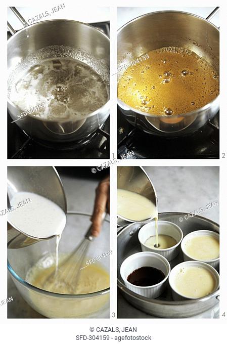 Making crème caramel