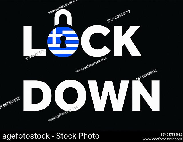 Lockdown in Greece. Flag of Greece on a padlock to indicate second lockdown in the country due to increasing number of COVID-19 cases
