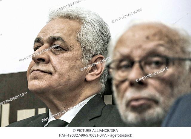 27 March 2019, Egypt, Kairo: The former presidential candidate Hamdeen Sabahi (L) and George Isaac, an Egyptian politician and activist