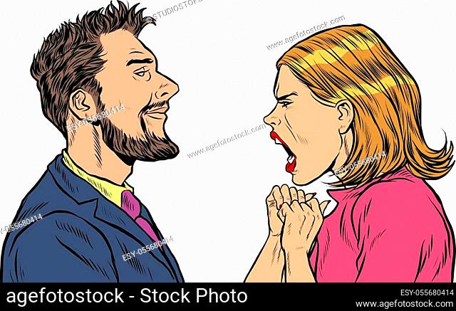 Couple man and woman. Anger and laughter. Comic cartoon pop art retro  illustration vector drawing, Stock Vector, Vector And Low Budget Royalty  Free Image. Pic. ESY-048085895 | agefotostock