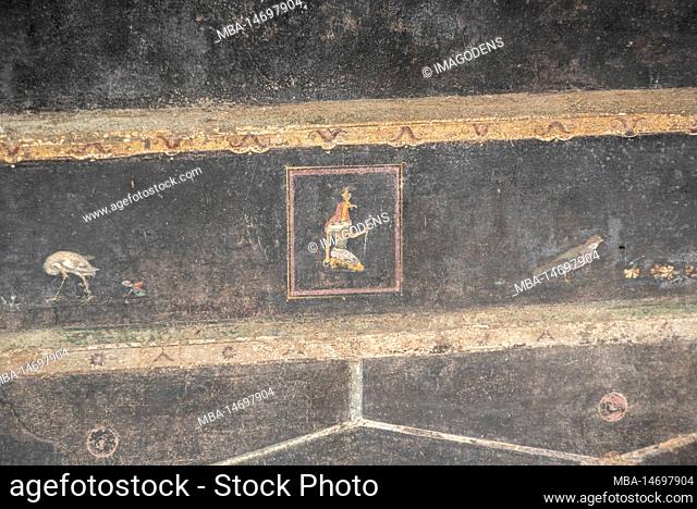 A fresco with an Egyptian god in a Pompian villa illustrating cultural fusion of Roman and Egyptian culture, Southern Italy