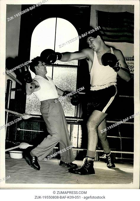 Aug. 08, 1955 - The world's tallest boxer goes into training Ewart Potgieter at Brighton: Ewart Potgieter the giant South African Boxer (7ft