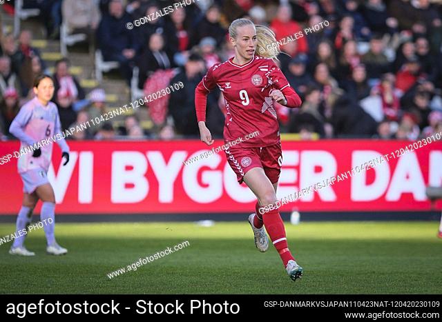 Odense, Denmark. 11th, April 2023. Amalie Vangsgaard (9) of Denmark seen during the football friendly between Denmark and Japan at Odense Stadion in Odense