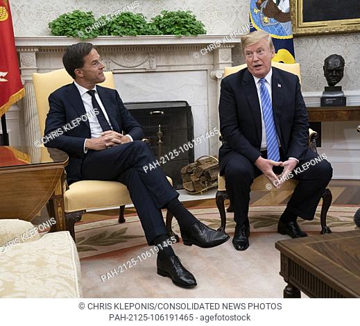 United States President Donald J. Trump speaks during a meeting with the Prime Minster of The Netherlands, Mark Rutte, at The White House in Washington, DC