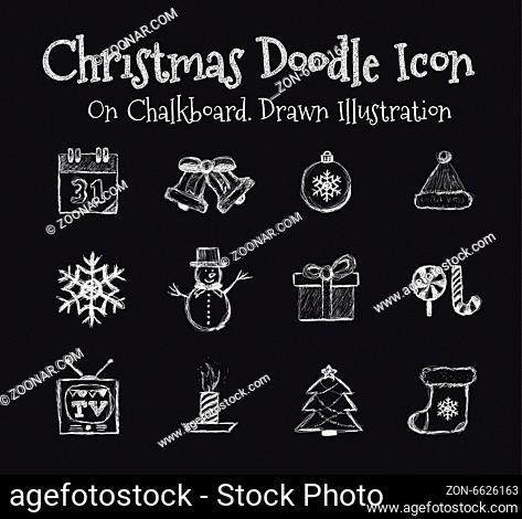 Santa boot with snowflake. Hand drawn illustration on light grey background