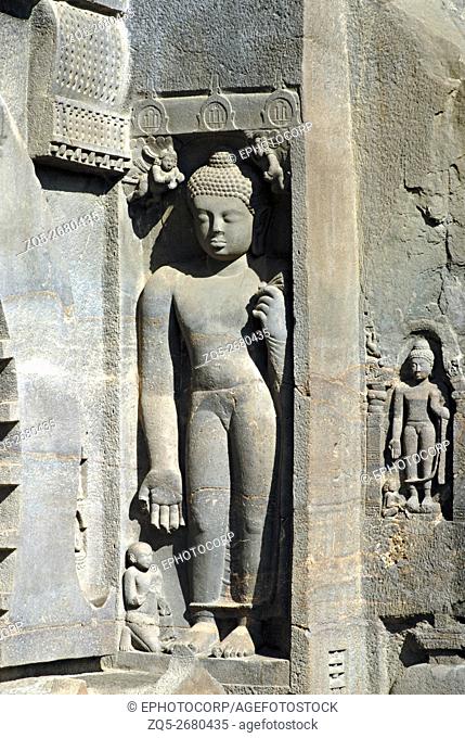 Ajanta Cave No. 9. Standing Buddha in Varada mudra. Ajanta Caves, Aurangabad, Maharashtra, India
