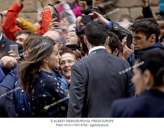 King Felipe, Queen Letizia, Princess Leonor and Princess Sofia of Spain leave at the La Seu Cathedral in Palma de Mallorca, on April 21, 2019