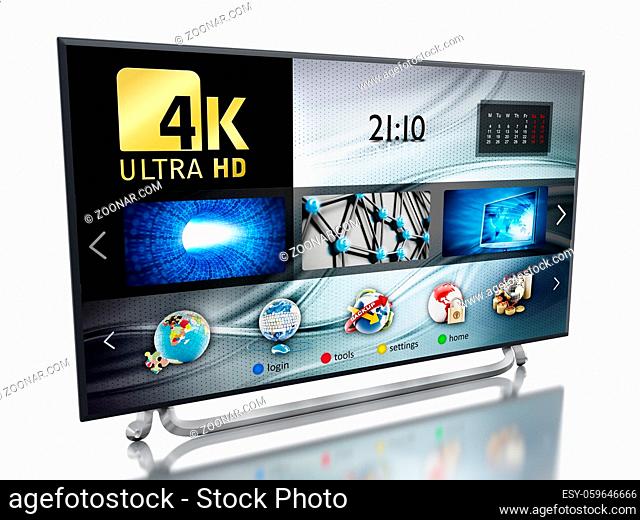 4K ULTRA HD television isolated on white background. 3D illustration