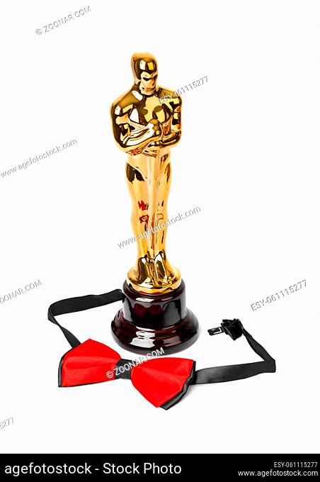 Award of Oscar ceremony and bow tie isolated on white background