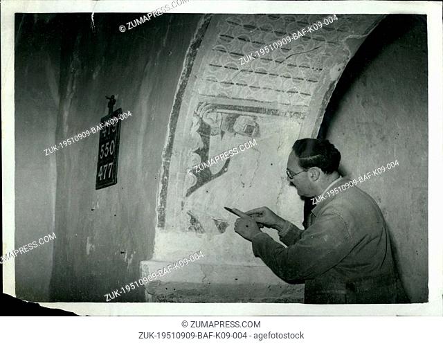 Sep. 09, 1951 - Paintings Thought To Be Eight Hundred Years Old. Discovery At Coombes Paris Church. Mural paintings estimated to be 800 years old