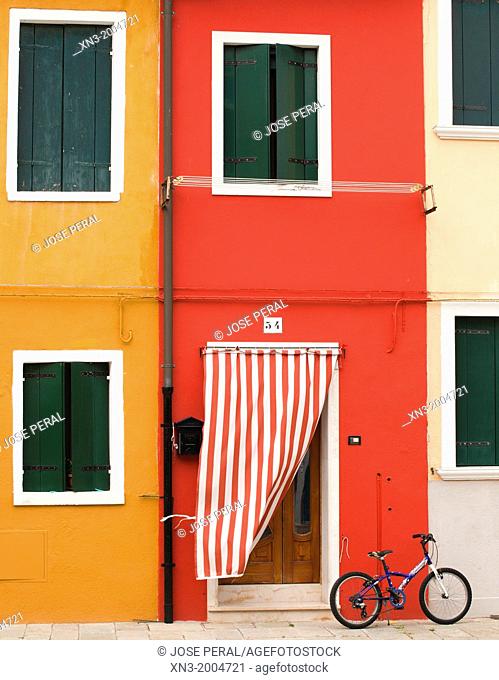 Colorful houses, Burano island, Venice, Veneto, Italy, Europe