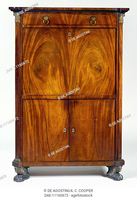 Secretary with mahogany veneer finish and with spruce frame, 1811, by Johan Petter Berg. Austria or Germany, 19th century