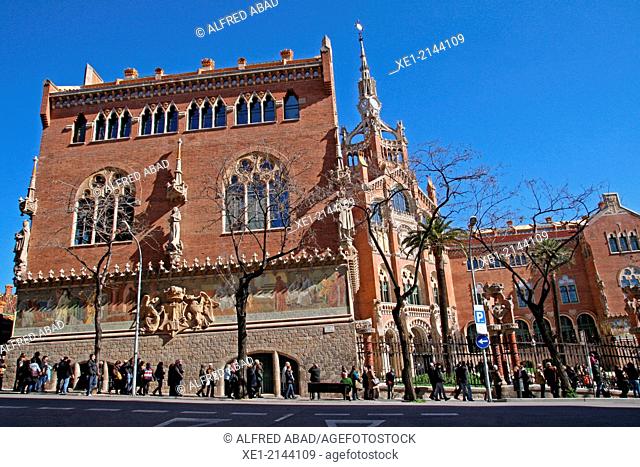 Cultural tour, Sant Pau modernist enclosure, arch. Lluis Domenech i Montaner, Barcelona, Catalonia, Spain