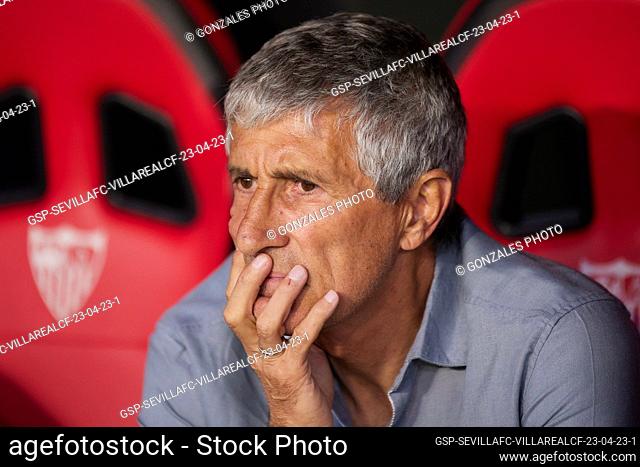 Seville, Spain. 23rd, April 2023. Head coach Quique Setien of Villarreal seen during the LaLiga Santander match between Sevilla FC and Villarreal at Estadio...