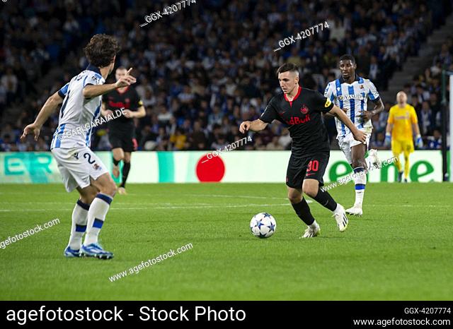 Oscar Gloukh of Salzburg FC in action during the UEFA Champions League match between Real Sociedad and Salzburg FC at Reale Arena. Donostia (Spain)