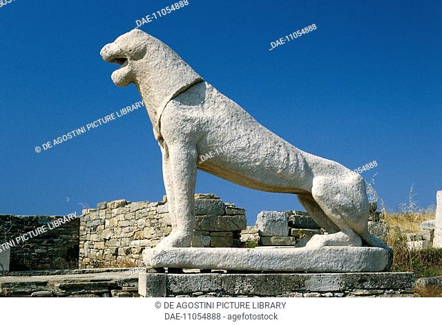 Stone lion, Terrace of the Lions on Delos (UNESCO World Heritage List, 1990), Delos island, Greece. Greek civilisation, end of 7th century BC