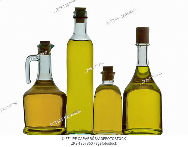 Bottles of olive oil isolated on a white background