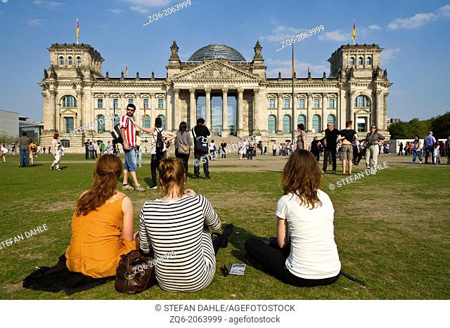 Tourists in front of the Reichstag in Berlin, Germany