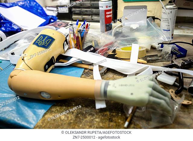 Prosthesis of patient, lost his hand in captivity at Donbas, when pro-Russian terrorists brutally cut it because of tattoo with Ukrainian national sign and...