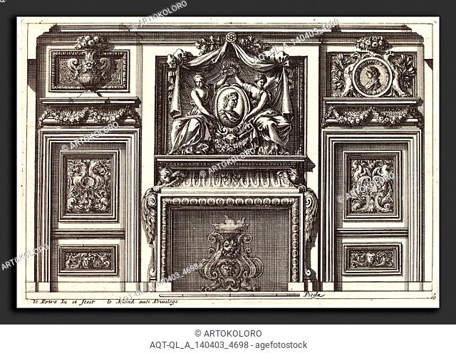 Jean Lepautre (French, 1618 - 1682), Fireplaces and Other Interior Decorations, etching