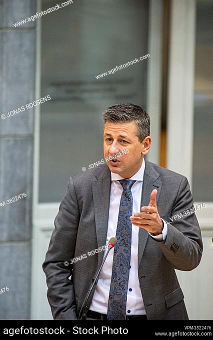 Vlaams Belang's Chris Janssens gestures during a plenary session of the Flemish Parliament in Brussels, Wednesday 19 January 2022