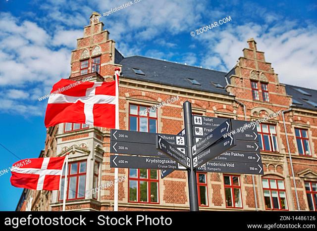 FREDERICIA, DENMARK - MAY 24, 2017: Summer morning view of streets in Fredericia city, Denmark. City was founded in 1650 by Frederick III