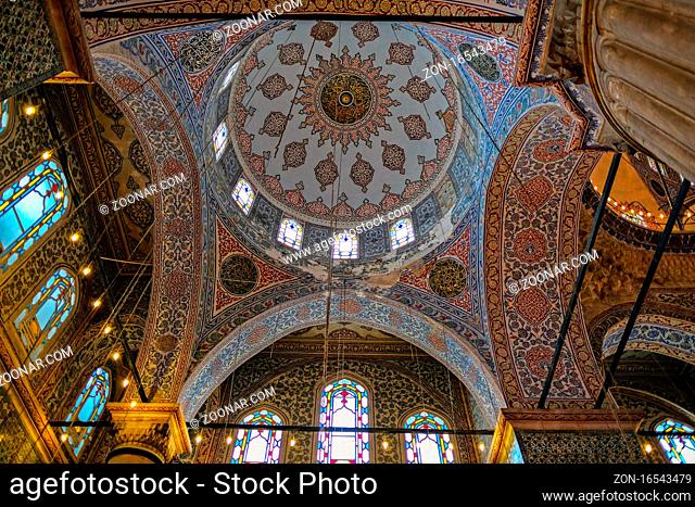 ISTANBUL, TURKEY - MAY 26 : Interior view of the Blue Mosque in Istanbul Turkey on May 26, 2018