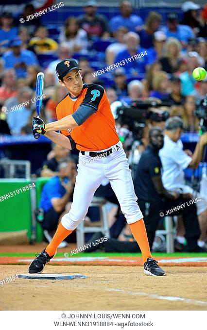 MLB All-Star Legends and Celebrity Softball at Marlins Park, Miami, Florida. Featuring: Miles Teller Where: Miami, Florida