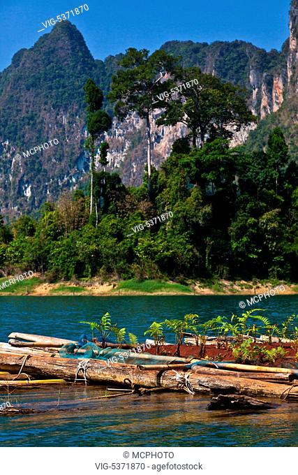 The floating gardens of CHIEW LAN RAFT HOUSE on CHEOW EN LAKE in KHAO SOK NATIONAL PARK - THAILAND - Thailand, 15/12/2015