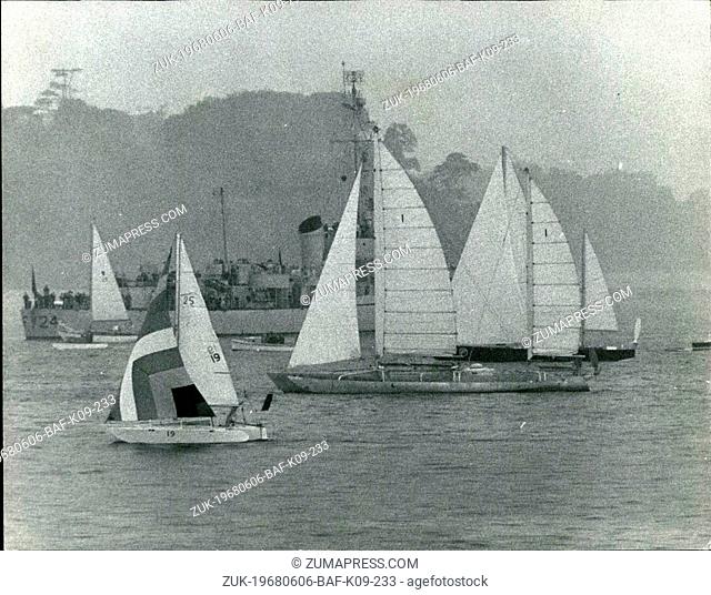 Jun. 06, 1968 - The Start Of The Single Handed Transalatinc Yacht Race From Plymouth: 35 yachts set out from Plymouth yesterday on the 3