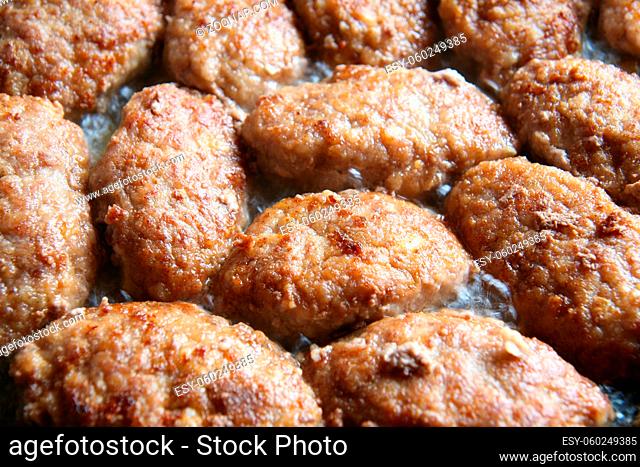 Natural meat cutlets fried on frying pan