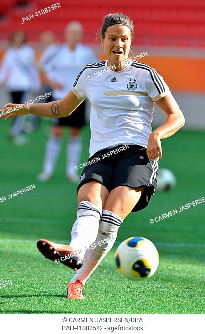 Germany's Dzsenifer Marozsan takes part in a training session for the UEFA Women's Euro at Kalmar Arena in Kalmar, Sweden, 16 July 2013