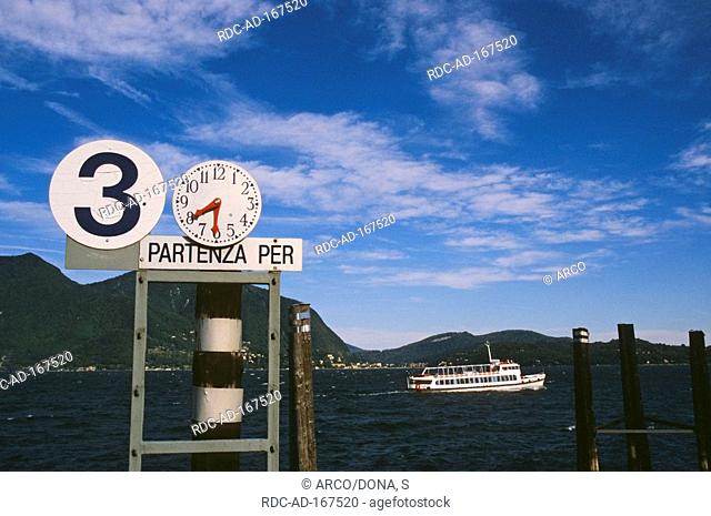 Landing stage with clock, Intra, Lago Maggiore, Piemont, Italy